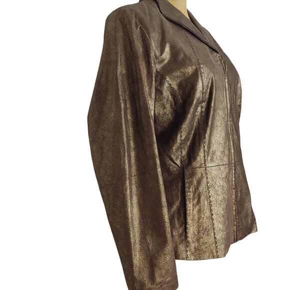 Coldwater Creek Brown Gold Shimmer Suede Leather Zip Up Western Jacket Size Med - Picture 5 of 12